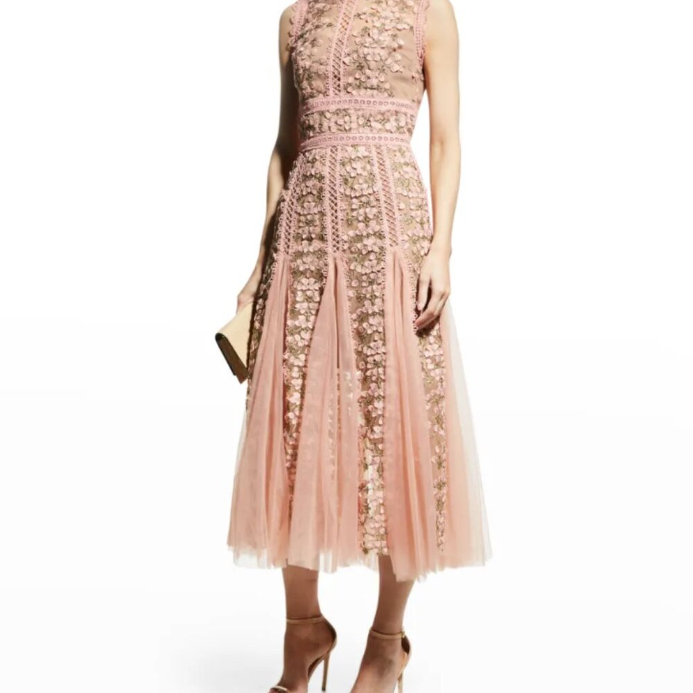 Bronx and Banco Reo Saba Midi Embroidered Dress in Rose